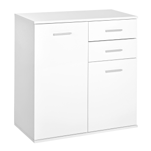 Homcom Mobiletto Cassettiera 2 Cassetti 2 Ante con Ripiano Regolabile in Legno, Bianco, 71x35x76cm