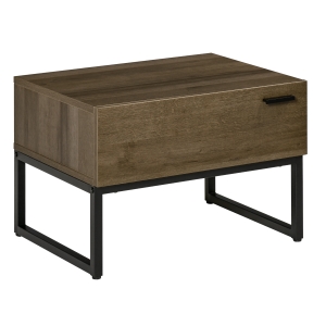 Table de chevet style industriel tiroir acier aspect bois brun gris