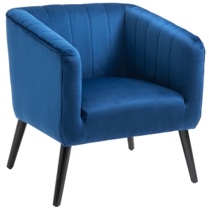 HOMCOM Poltroncina Moderna Stile Nordico Copertura Velluto e Gambe in Legno, Blu