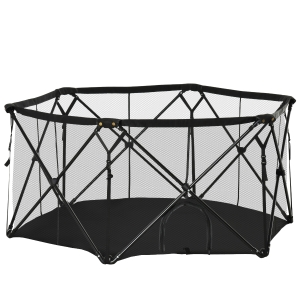 PawHut Recinto per Cani Pieghevole in Acciaio e Tessuto, Box per Animali Piccoli con Sacca di Trasporto, 148x134x67cm, Nero