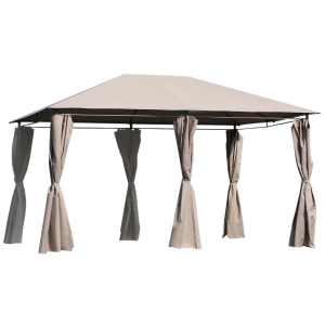 Outsunny Gazebo da GiardinoTelo in Poliestere 6 Pareti Rimovibili 12 Paletti Struttura in Metallo Beige 400 x 300 x 264 cm