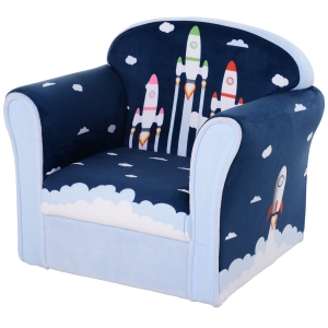 HOMCOM Sillón Infantil con Estampado de Cohetes Reposabrazos y Acolchado para Mayores de 3 Años Hasta 45kg 50x39x44 cm