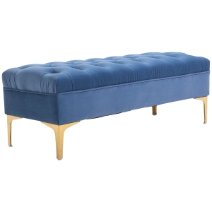 HOMCOM Home Ottoman Bench Footrest Wood Linen for Entryway, Living Room, Bedroom Blue