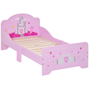 HOMCOM Cama Infantil Cama para Niños de Madera con Barreras de Protección Carga Máx. 50 kg 143x73x60 cm Rosa