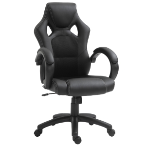 HOMCOM Cadeira de Escritório Ergonómica Cadeira de Escritório Giratória com Altura Ajustável Encosto Alto Estofado em Couro PU e Malha Transpirável 71x61x108-118cm Preto