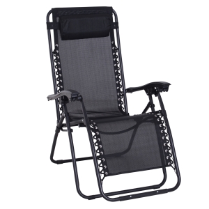 Outsunny Tumbona Plegable de Jardín Silla Gravedad Cero Sillón de Playa Relajante Texteline Marco Acero Carga 120kg 90x65x110 cm Negro
