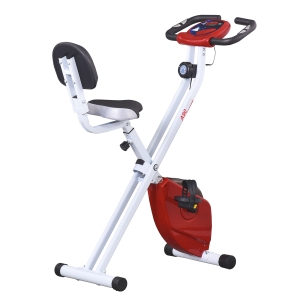 HOMCOM Bicicleta Estática para Ejercicios Profesional Vertical Plegable de Forma X Resistencia Magnética con Altura Ajustable Acero 43x97x109 cm Rojo