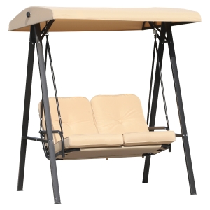 Outsunny 2-Seater Swing Chair Hammock Cushioned Bench Seat-Beige/Black