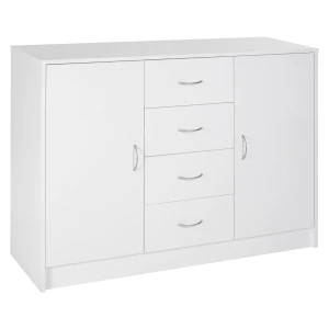 HOMCOM Sideboard, Storage Cabinet with 2 Doors and 4 Drawers, Free Standing Cupboard, Chest Organizer for Kitchen and Living Room, White