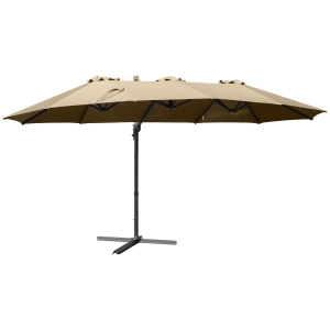 Outsunny 4.5 m Patio Parasol, Large Double-Sided Rectangular Garden Umbrella with Crank Handle, 360° Cross Base for Bench, Outdoor, Khaki