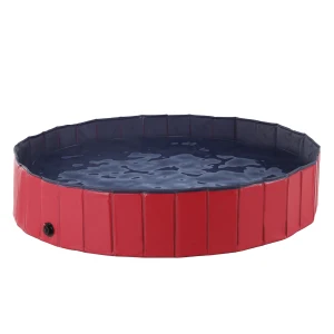 Pawhut Durable Pet Swimming Pool, 160x30cm, Foldable PVC Design, Easy Storage, Red/Dark Blue for Dogs