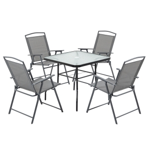 Outsunny Set Masa cu 4 Scaune de Gradina Pliabile si cu Orificiu pentru Umbrela, Negru