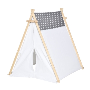 HOMCOM Cort Indian pentru Copii 3-6 Ani cu Usa si Fereastra din Lemn si Poliester, 130x111x136cm, Gri si Alb