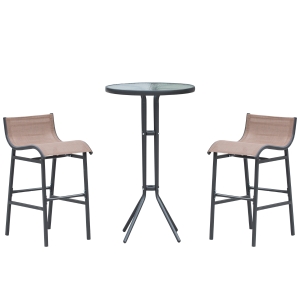 Outsunny Set de Bar 2 Scaune cu Masa Inalt Negru si Maro