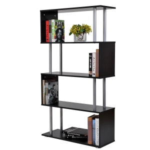 Homcom Bibliotecă cu Design Modern 4 Rafturi, Neagră, 80x30x145cm