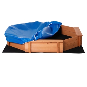 Outsunny Jucarie Plaja si Nisip din Lemn cu Scaune si Copertina pentru Copii, Varsta 3-8 Ani, 139.5x139.5x21.5cm