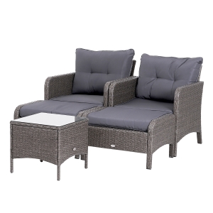 Outsunny Set Mobilier pentru Extern Canapea cu Pouf si Masuta in PE Rattan cu Perne Gri