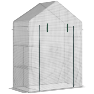 Outsunny Sera pentru Gradina pentru Exterior cu 2 Rafturi, Usa tip Rulou, 143x73x195cm, Alb
