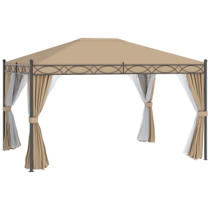 Outsunny tuinhuisje met zijwanden en klamboe, beige, 4 x 3 m
