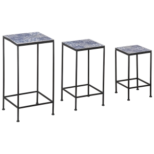 Outsunny Suport plante floral din metal cu suprafata cu placi din ceramica 3 bucati pentru gradina si balcon, albastru si negru