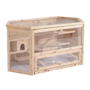 PawHut Cusca pentru Rozitori si Hamsteri cu 2 Rafturi cu Tesatura Trapa din Lemn 115x60x58cm