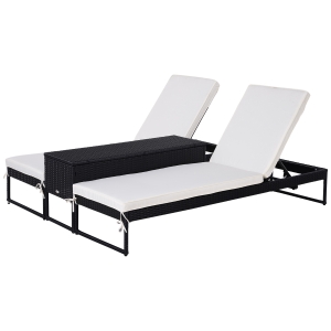 Outsunny, set 2 sezlonguri cu masa din ratan PE, negru