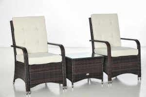 Outsunny Set pentru gradina din Rattan cu masuta si doua scaune, maro si crem