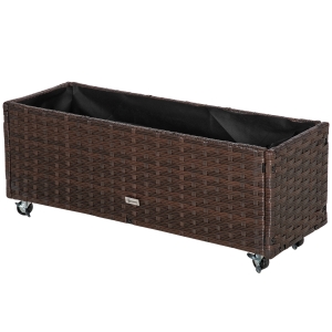 Outsunny Jardiniera inaltata din ratan sintetic cu 4 roti blocabile, 94.5x31x36cm gri