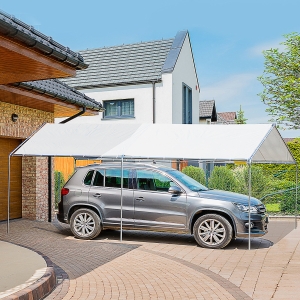 Outsunny Prelata Auto din Otel Galvanizat cu Kit de Ancorare, 5.95x2.9x2.6m - Alb