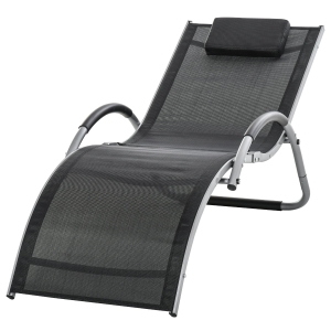 Outsunny Sezlong pentru Plaja din Aluminiu, Sezlong de Gradina din Textilen cu Tetiera Detasabila