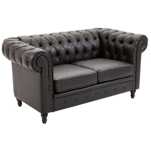 Homcom Canapea Chesterfiel Doua Locuri Matlasat in Piele Sintetica Maro Inchis 160 x 84 x 80 cm