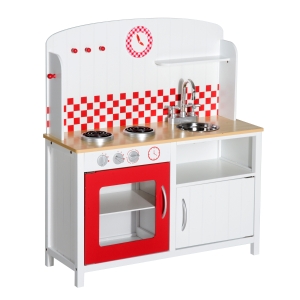 HomCom Bucatarie de Jucarie cu Accesorii in Lemno, Alb si Rosu, 70x30x88cm