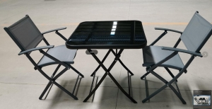 Outsunny Set Masa cu 2 Scaune de Gradina Pliabile, din Sticla Securizata si Metal, Gri