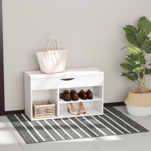Homcom Dulap cu Pantofi Banca cu Scaune Captusite Rabatabile pentru Hol Lemn 80x30x47cm Alb