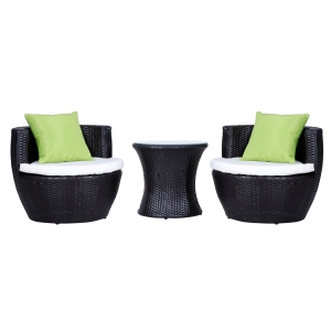 Outsunny Set Mobilier din Ratan Set de Gradina 3 Piese 2 Fotolii, Masuta, Perne