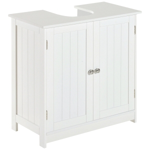Homcom Masca pentru Chiuveta, din MDF Alb, pentru Baie cu 2 Usi 60x30x60cm