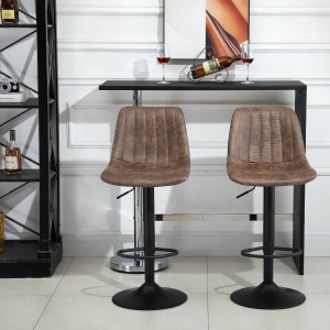 HOMCOM Set de 2 Scaune de bar captusite inaltime reglabila rotative suport pentru picioare