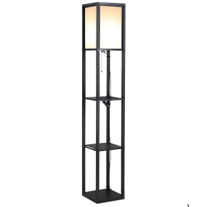 Homcom Lampa Pom cu Librarie 3 Niveluri Negru 26 x 26 x 160 cm