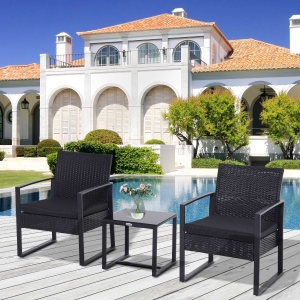 Outsunny set mobilier exterior, masa, scaune si perne, negru