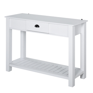 HOMCOM Mesa Tipo Consola Estilo Colonial Mesa Auxiliar para Pasillos Entradas Dormitorio con Cajón Estante Inferior 120x39x81 cm Blanco