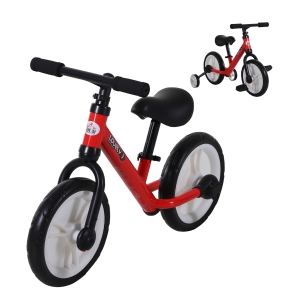 HOMCOM Bicicleta 2 en 1 de Equilibrio con Pedales y Ruedines Extraíbles de Asiento Regulable 33-38cm Niños +2 Años Carga 25kg Rojo