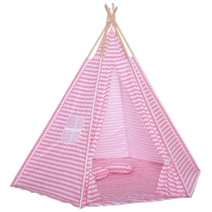 HOMCOM Tienda de Campaña para Niños Tipi Infantil Estilo Indio con Ventana Cubierta de Suelo y 2 Almohadas Bolsa de Tranporte Interior y Exterior 200x200x170 cm Rosa