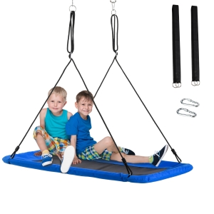 Outsunny Columpio para Niños de Jardín Nido Rectangular hasta 150 kg +3 Años con Cuerdas Ajustables Tela Oxford 900D y Metal 150x80x180 cm Azul