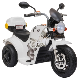 HOMCOM Moto Triciclo Eléctrico para Niños de 18-36 Meses Moto Eléctrica Infantil con 3 Ruedas Batería 6V con Botón de Música Bocina Luces y Maletero 87x46x54 cm Blanco