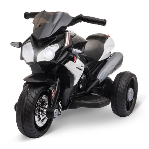 HOMCOM Moto Eléctrica Infantil con 3 Ruedas Trimoto para Niños de +3 Años con Batería 6V Recargable Funciones de Música Bocina Faros 86x42x52 cm Negro y Blanco