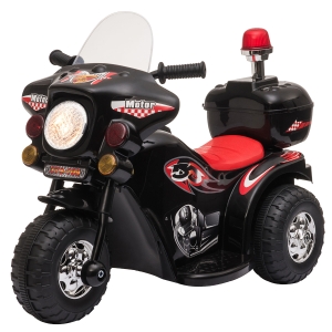 HOMCOM Triciclo Eléctrico para Niños de +18 Meses Diseño Moto Eléctrica Infantil con 3 Ruedas y Batería 6V Funciones de Música 80x35x52 cm Negro