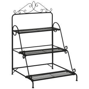Outsunny 3-laags decoratieve plantenstandaard metaal zwart 60,5 x 59,5 x 95,5 cm