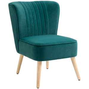 Fauteuil lounge design scandinave piètement bois velours turquoise