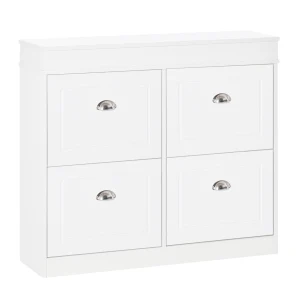 HOMCOM Shoe Cabinet with 4 Flip Drawers Wood Tipping Bucket Narrow Storage Cupboard with Adjustable Shelf Hall Organizer for Entrance Foyer White