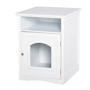 PawHut Katzenschrank Katzentoilette Katzenklo Katzenhaus Katzenbett mit magnetischen Türen verstellbaren Trennwände MDF Weiß 54 x 48 x 64 cm